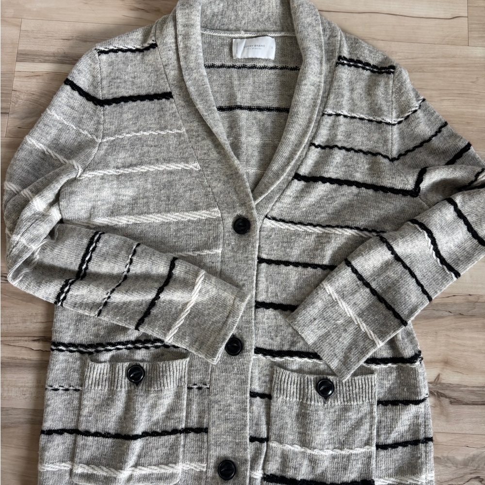 Lucky Brand Men's Gray Black Stripe Shawl Cardigan Sweater S